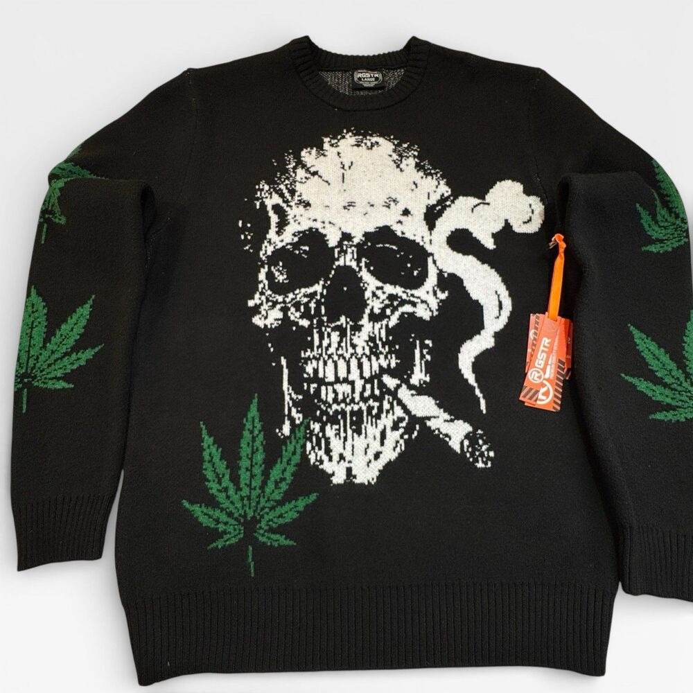 Smoking‎ Skull Graphic Knit Sweater Streetwear Goth Punk RGSTR NWT Size Large